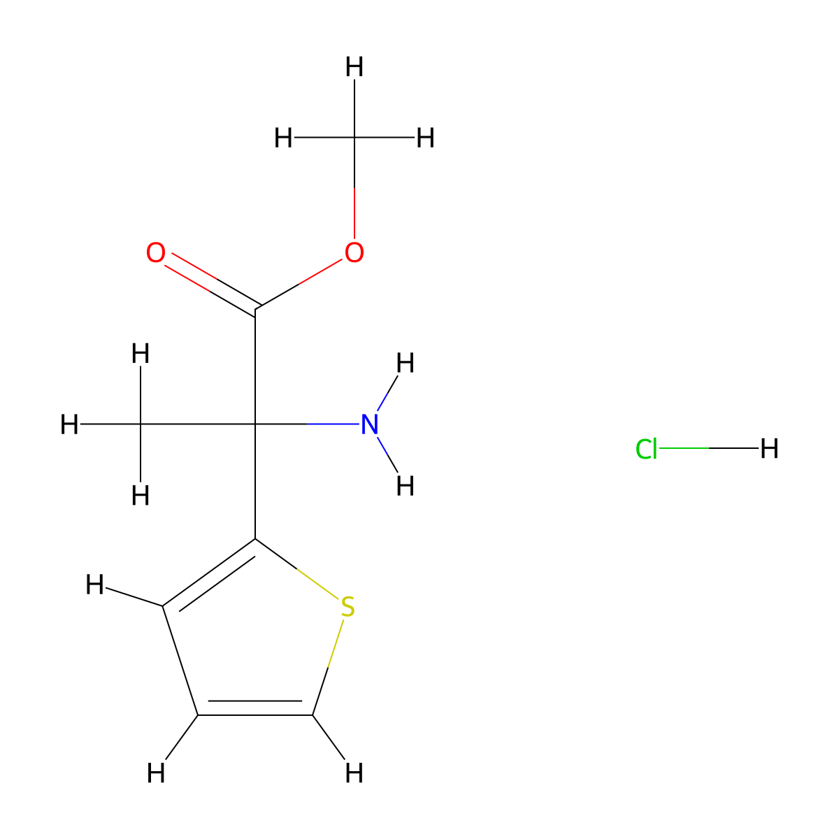Methyl 2-amino-2-(thiophen-2-yl)propanoate hydrochloride molecular structure, CAS 3026696-56-7