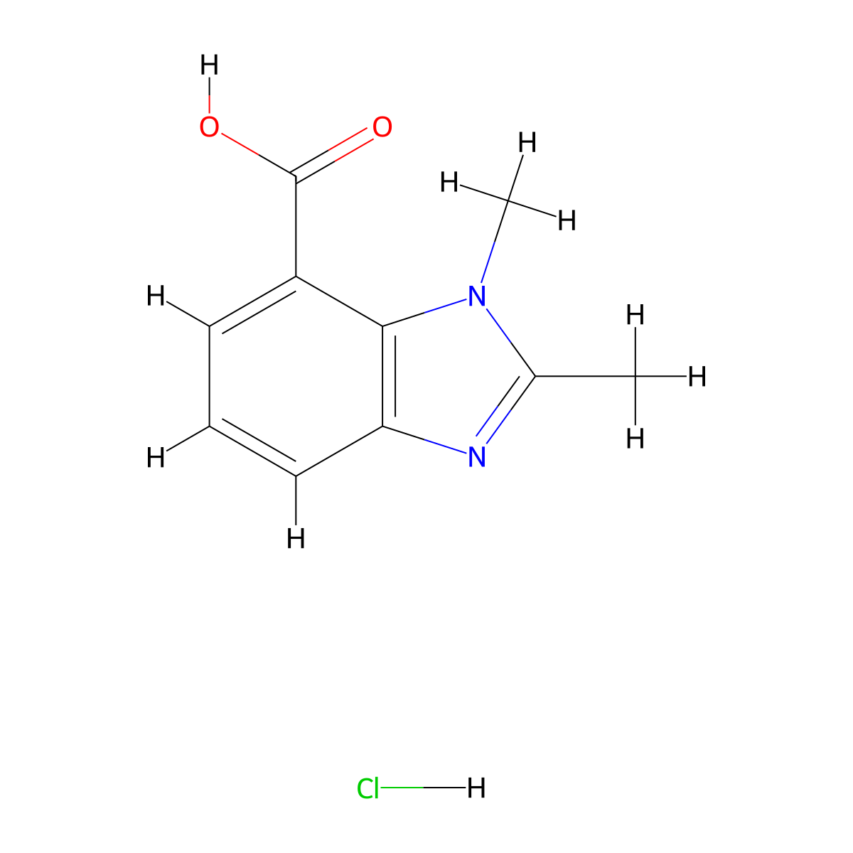 1,2-dimethyl-1H-1,3-benzodiazole-7-carboxylic acid hydrochloride molecular structure, CAS 3026696-60-3