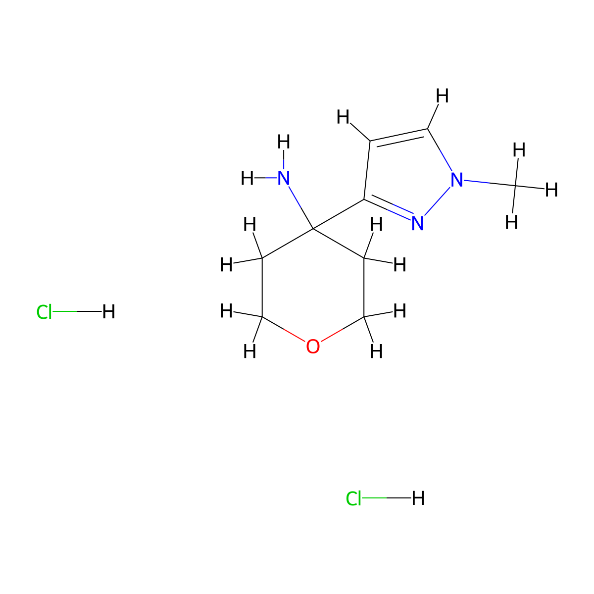 4-(1-methyl-1H-pyrazol-3-yl)oxan-4-amine dihydrochloride molecular structure, CAS 3026696-86-3
