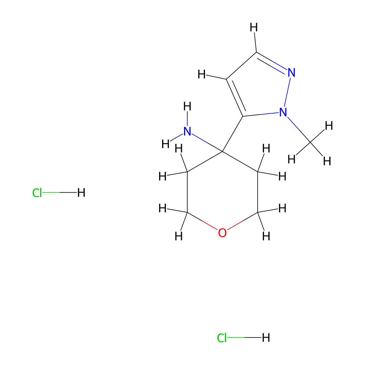 4-(1-methyl-1H-pyrazol-5-yl)oxan-4-amine dihydrochloride molecular structure, CAS 3026696-87-4