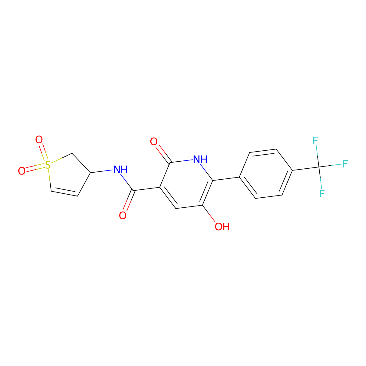 N-(1,1-Dioxido-2,3-dihydrothiophen-3-YL)-5-hydroxy-2-oxo-6-(4-(trifluoromethyl)phenyl)-1,2-dihydropyridine-3-carboxamide molecular structure, CAS 3026696-99-8