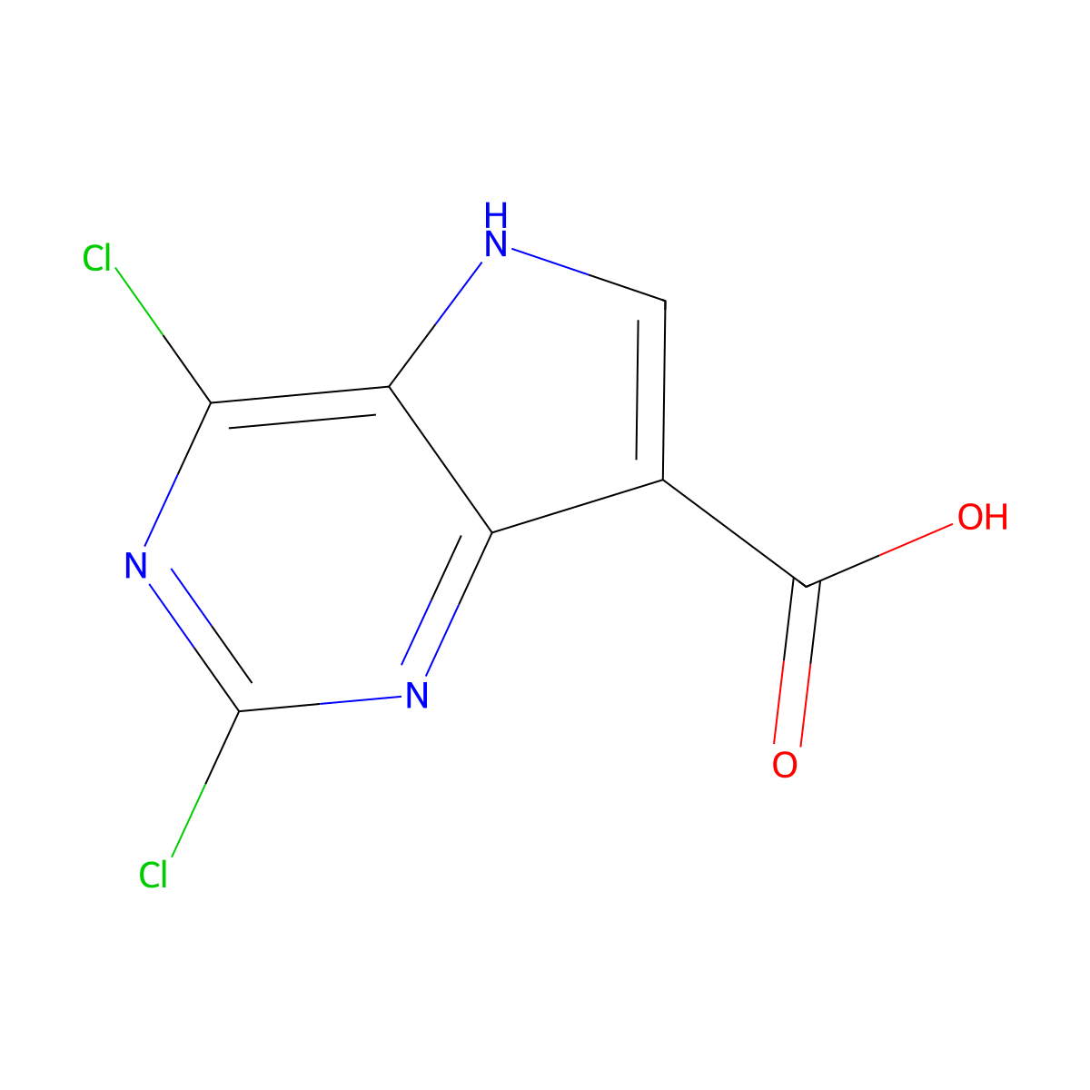 2,4-dichloro-5H-pyrrolo[3,2-d]pyrimidine-7-carboxylic acid molecular structure, CAS 3026711-82-7