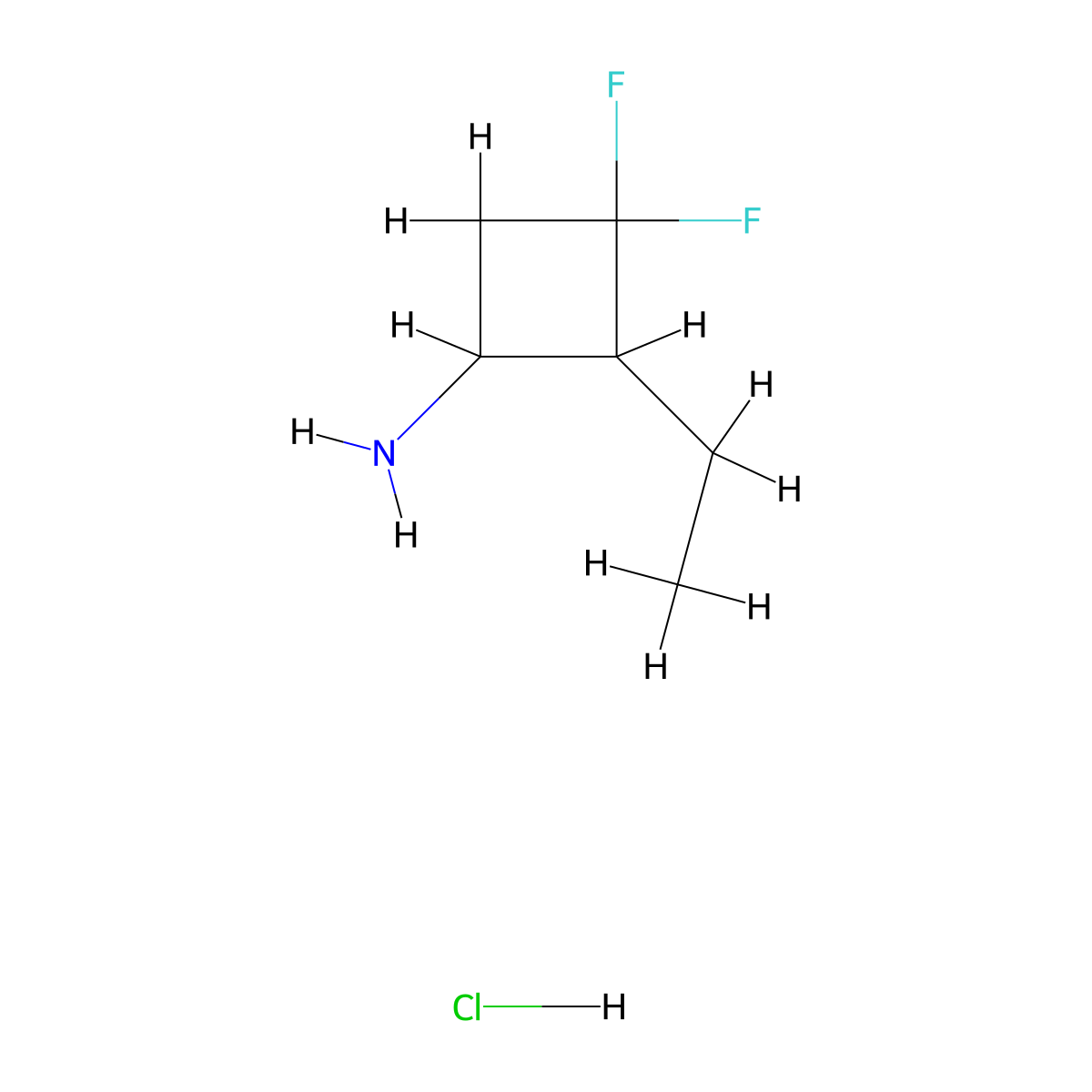 2-Ethyl-3,3-difluorocyclobutan-1-amine;hydrochloride molecular structure, CAS 3026711-83-8