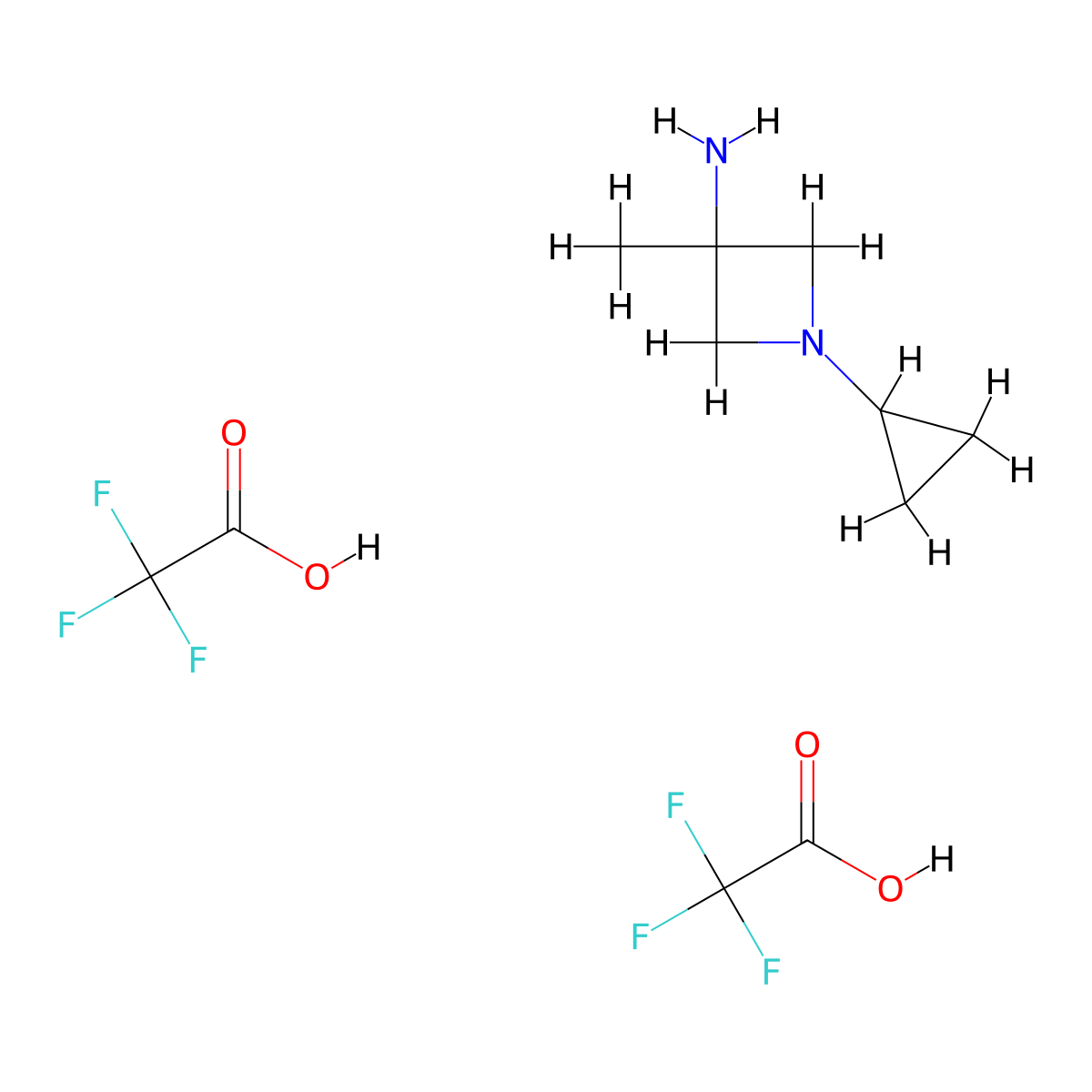 1-Cyclopropyl-3-methylazetidin-3-amine, bis(trifluoroacetic acid) molecular structure, CAS 3026712-69-3