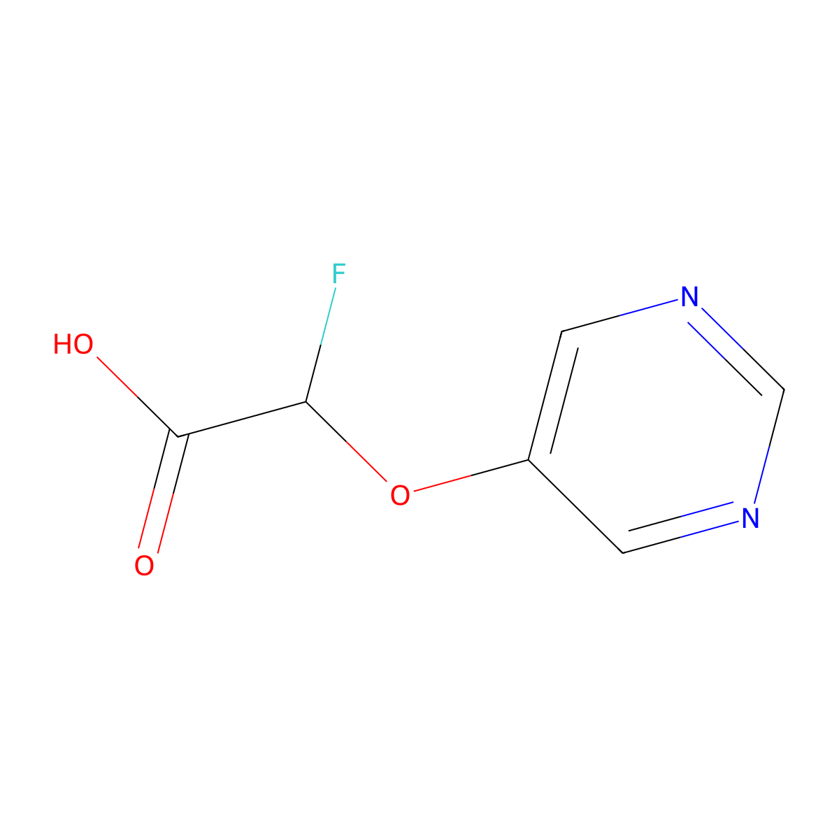 2-Fluoro-2-(pyrimidin-5-yloxy)acetic acid molecular structure, CAS 3026712-70-6