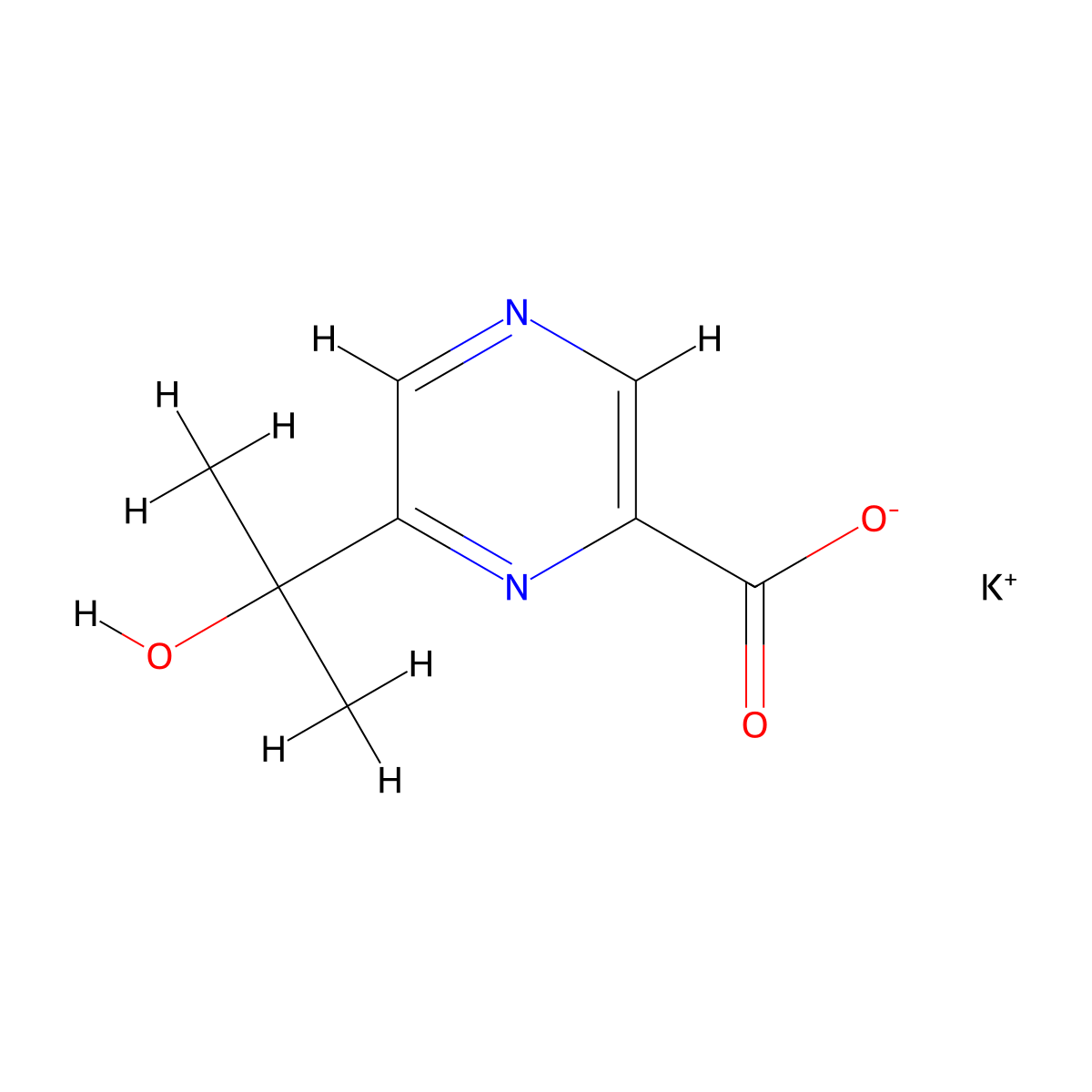 Potassium 6-(2-hydroxypropan-2-yl)pyrazine-2-carboxylate molecular structure, CAS 3026712-75-1