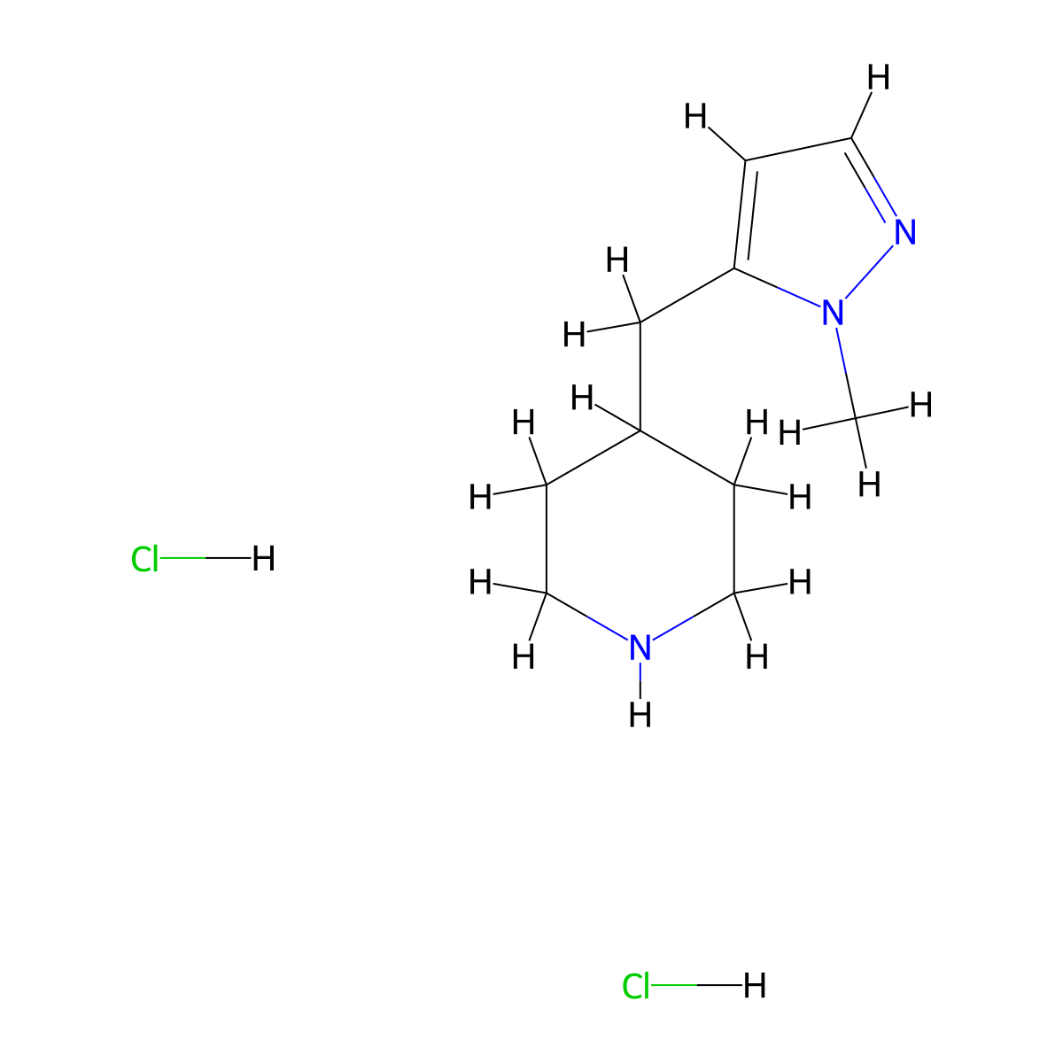 4-[(1-methyl-1H-pyrazol-5-yl)methyl]piperidine dihydrochloride molecular structure, CAS 3026713-08-3