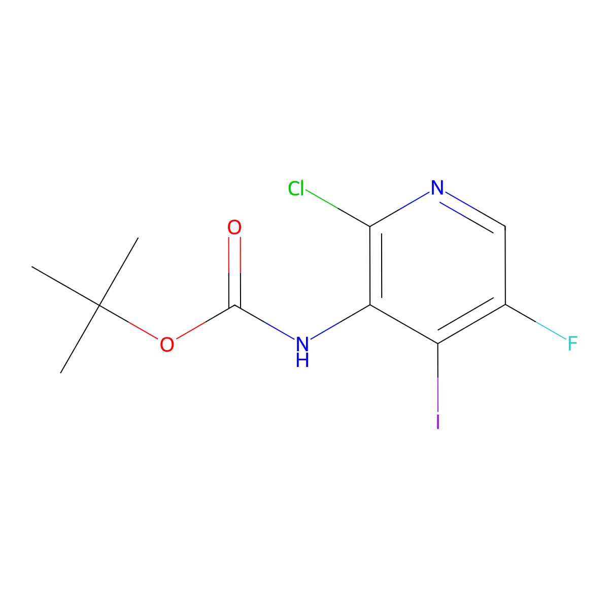 tert-butyl N-(2-chloro-5-fluoro-4-iodopyridin-3-yl)carbamate molecular structure, CAS 3026713-09-4