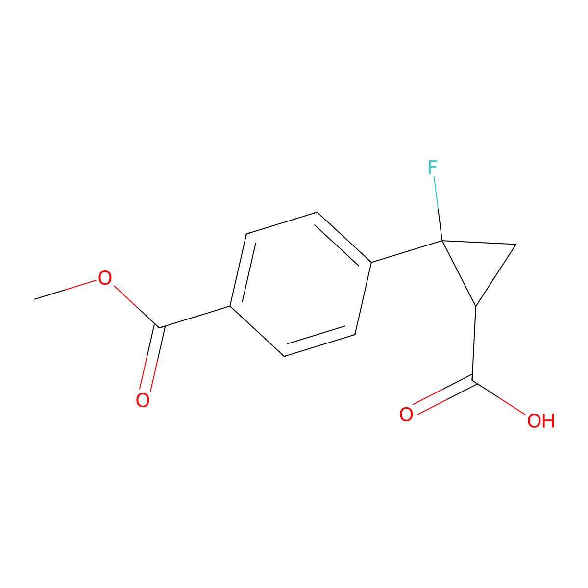 2-Fluoro-2-[4-(methoxycarbonyl)phenyl]cyclopropane-1-carboxylic acid molecular structure, CAS 3026713-21-0