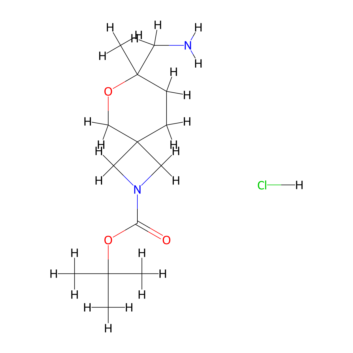 Tert-butyl 7-(aminomethyl)-7-methyl-6-oxa-2-azaspiro[3.5]nonane-2-carboxylate hydrochloride molecular structure, CAS 3026713-25-4