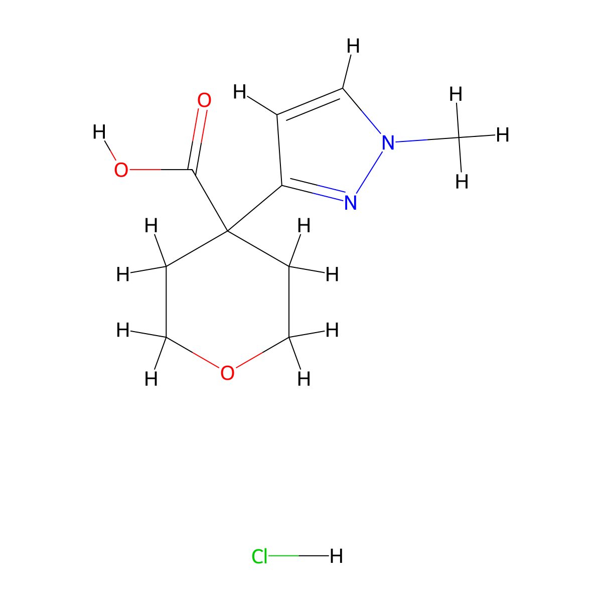 4-(1-methyl-1H-pyrazol-3-yl)oxane-4-carboxylic acid hydrochloride molecular structure, CAS 3026713-34-5