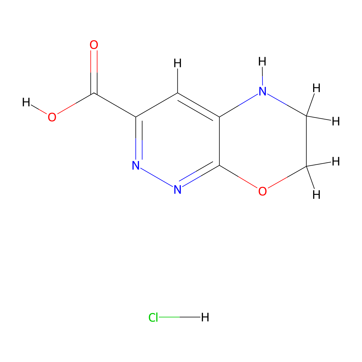 5H,6H,7H-pyridazino[3,4-b][1,4]oxazine-3-carboxylic acid hydrochloride molecular structure, CAS 3026713-55-0