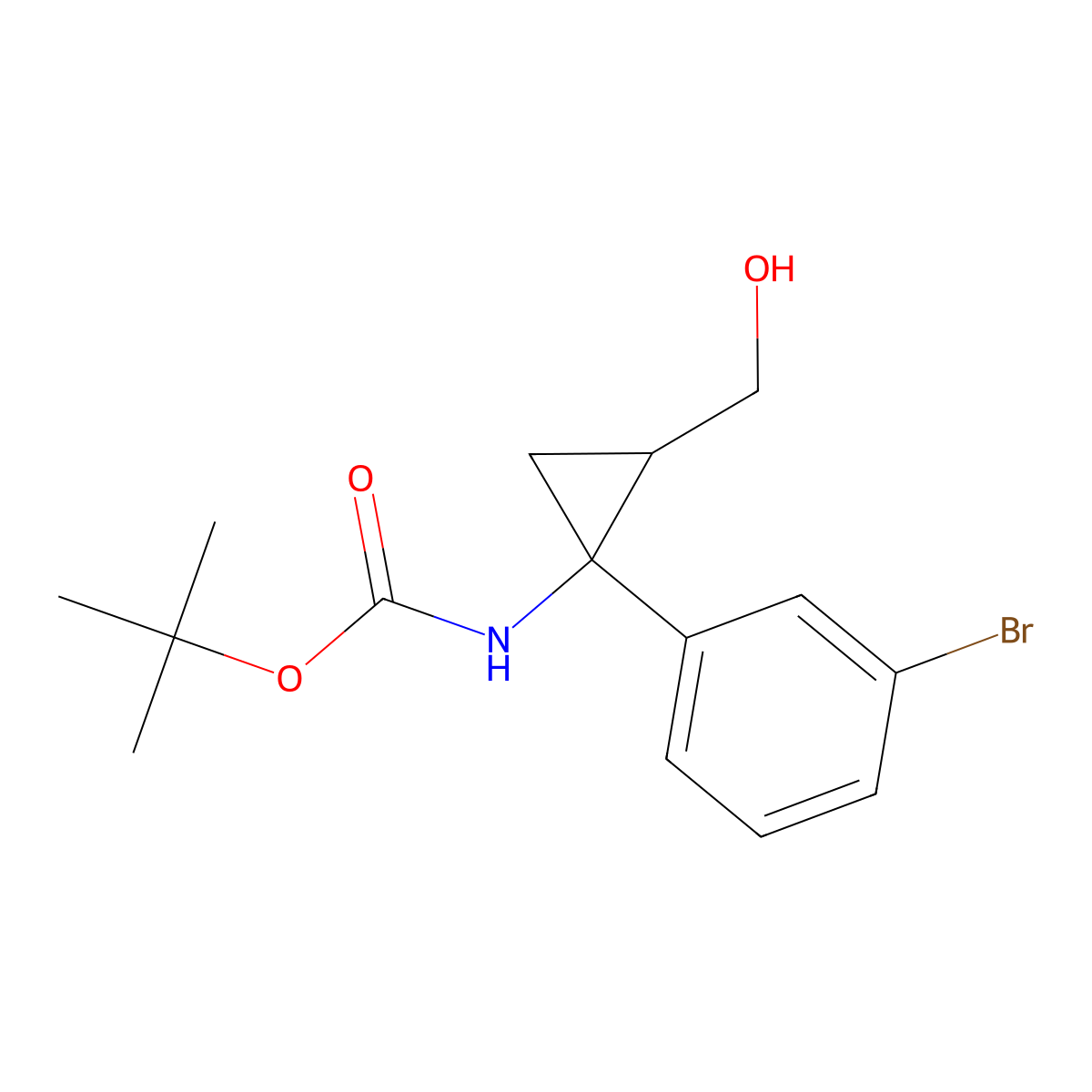 Tert-butyl (1-(3-bromophenyl)-2-(hydroxymethyl)cyclopropyl)carbamate molecular structure, CAS 3026713-81-2