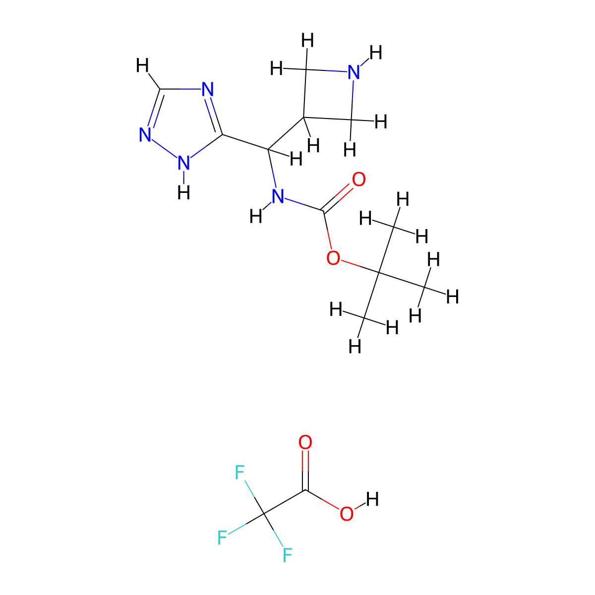 tert-butyl N-[(azetidin-3-yl)(1H-1,2,4-triazol-3-yl)methyl]carbamate, trifluoroacetic acid molecular structure, CAS 3026715-37-4