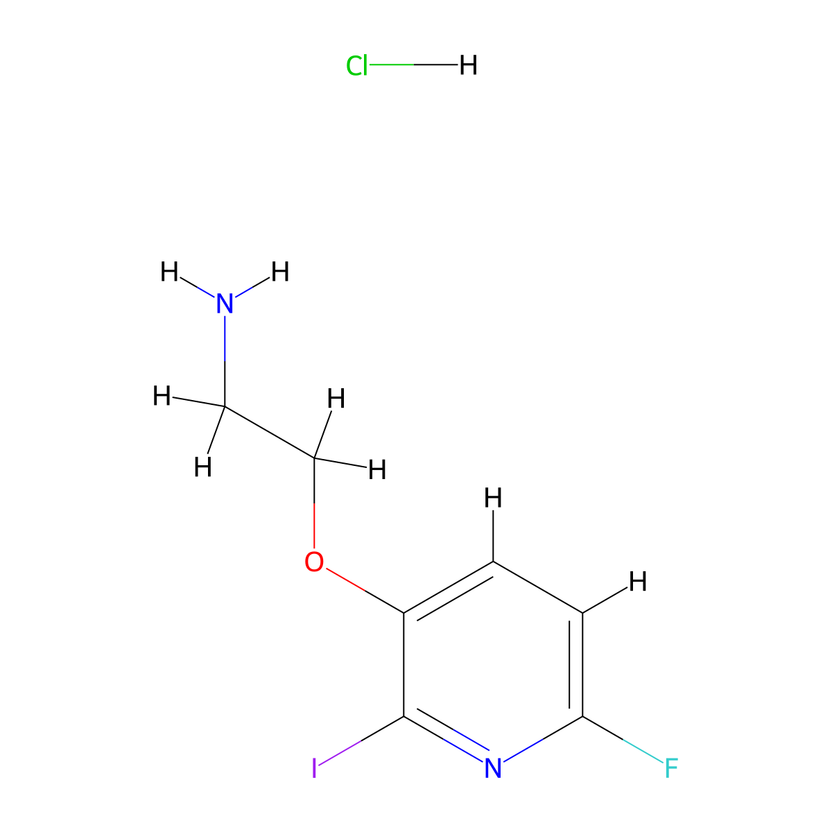 2-[(6-Fluoro-2-iodopyridin-3-yl)oxy]ethan-1-amine hydrochloride molecular structure, CAS 3026716-20-8