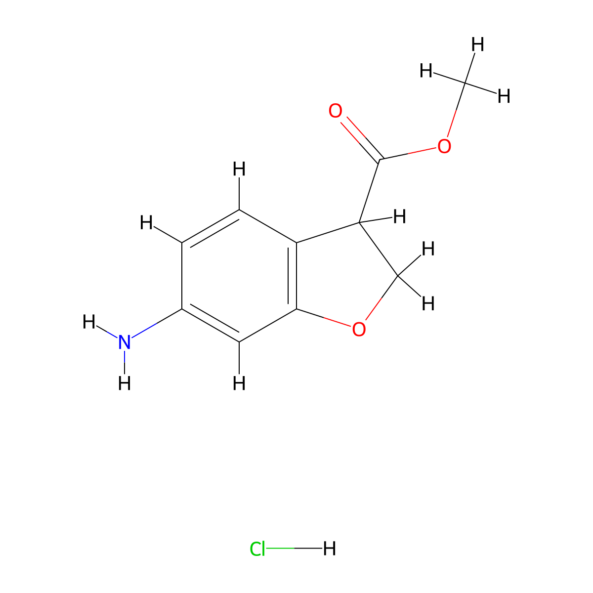 Methyl 6-amino-2,3-dihydro-1-benzofuran-3-carboxylate hydrochloride molecular structure, CAS 3026716-21-9