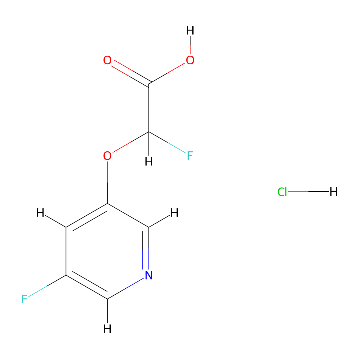 2-Fluoro-2-[(5-fluoropyridin-3-yl)oxy]acetic acid hydrochloride molecular structure, CAS 3026716-42-4