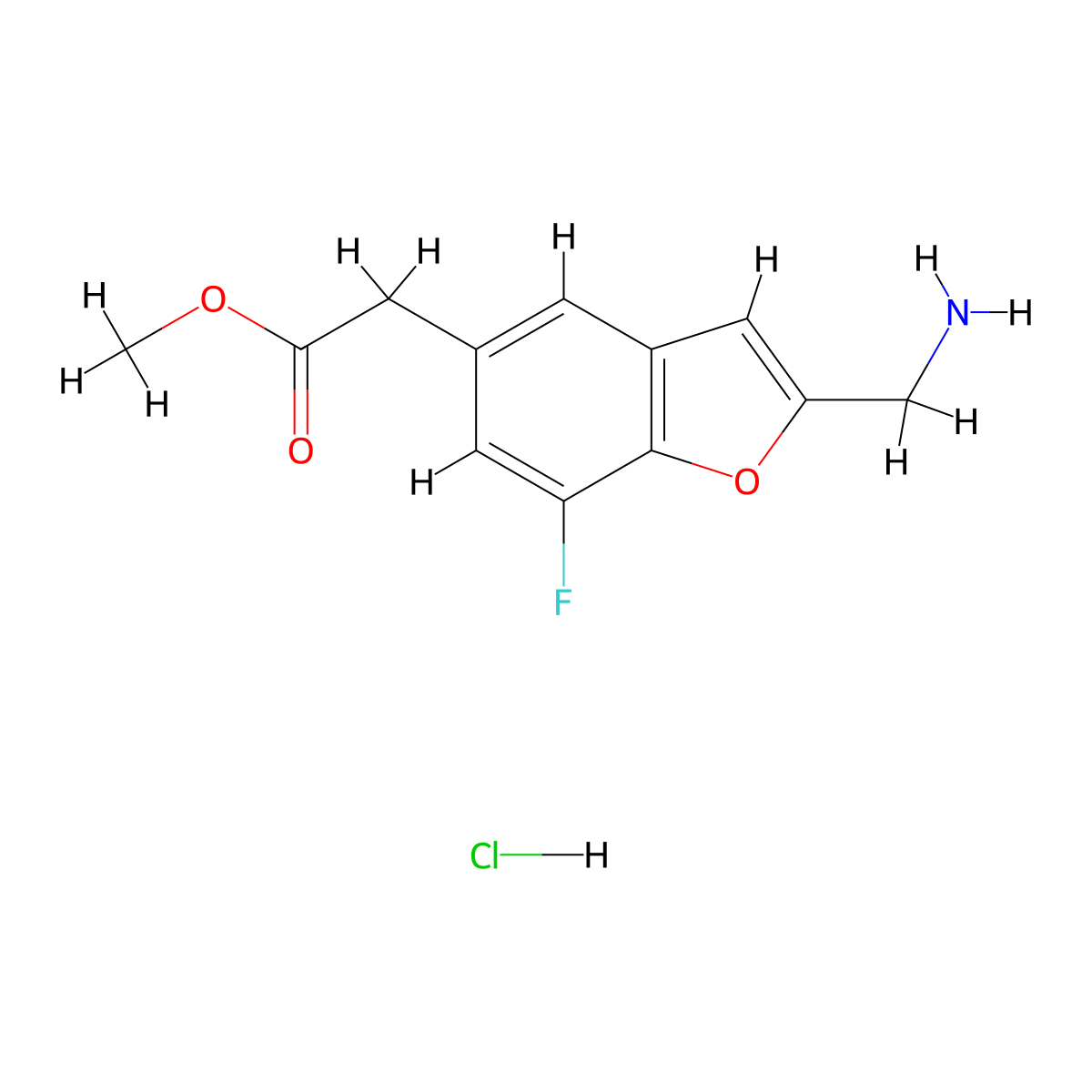 Methyl 2-[2-(aminomethyl)-7-fluoro-1-benzofuran-5-yl]acetate hydrochloride molecular structure, CAS 3026716-48-0