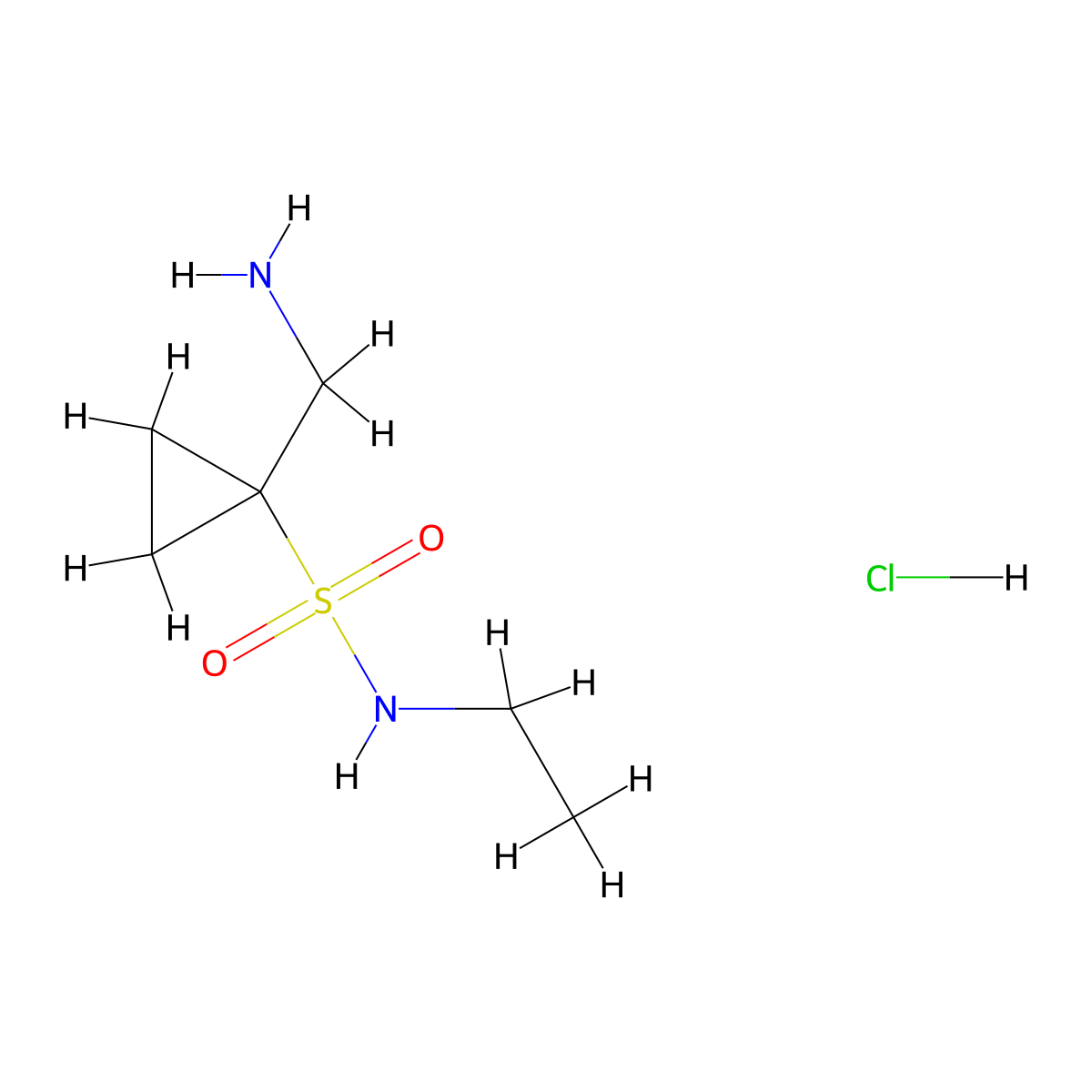 1-(aminomethyl)-N-ethylcyclopropane-1-sulfonamide hydrochloride molecular structure, CAS 3026716-58-2