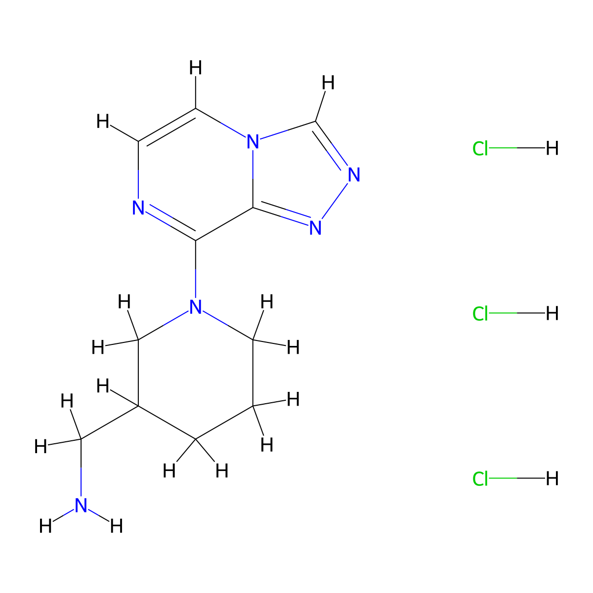 1-(1-{[1,2,4]Triazolo[4,3-a]pyrazin-8-yl}piperidin-3-yl)methanamine trihydrochloride molecular structure, CAS 3026716-70-8