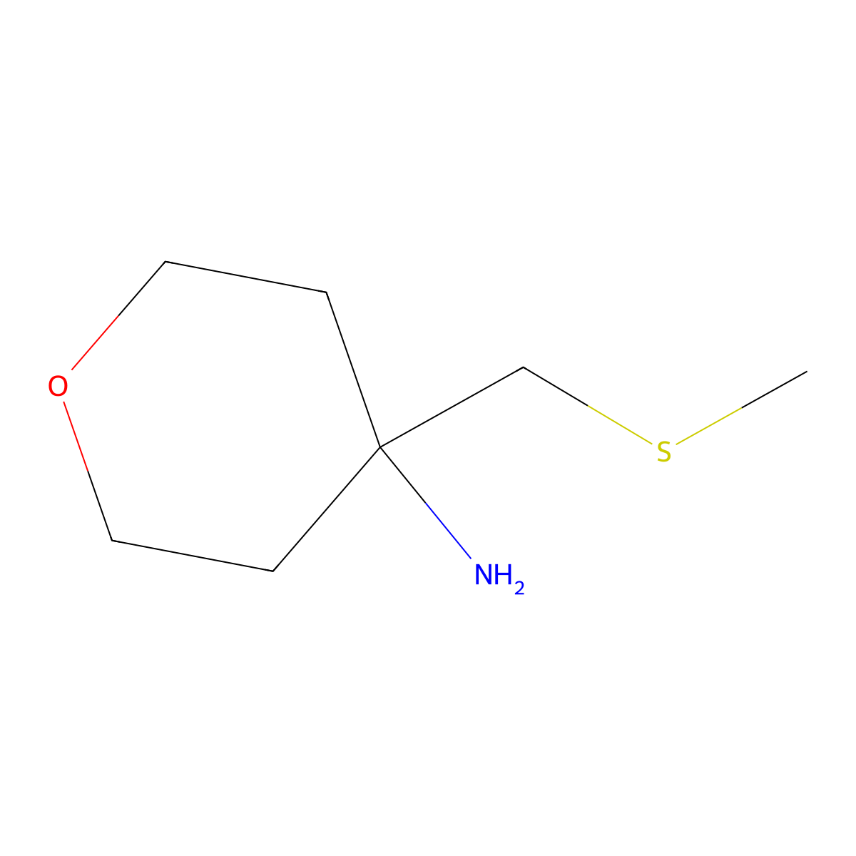 4-[(Methylsulfanyl)methyl]oxan-4-amine molecular structure, CAS 3026716-72-0