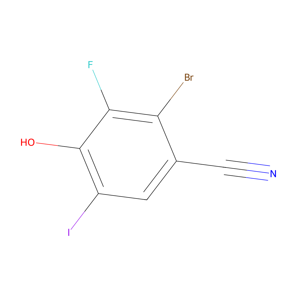 2-Bromo-3-fluoro-4-hydroxy-5-iodobenzonitrile molecular structure, CAS 3026728-39-9