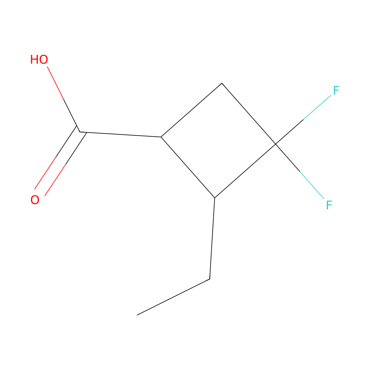 2-Ethyl-3,3-difluorocyclobutane-1-carboxylic acid molecular structure, CAS 3026728-73-1