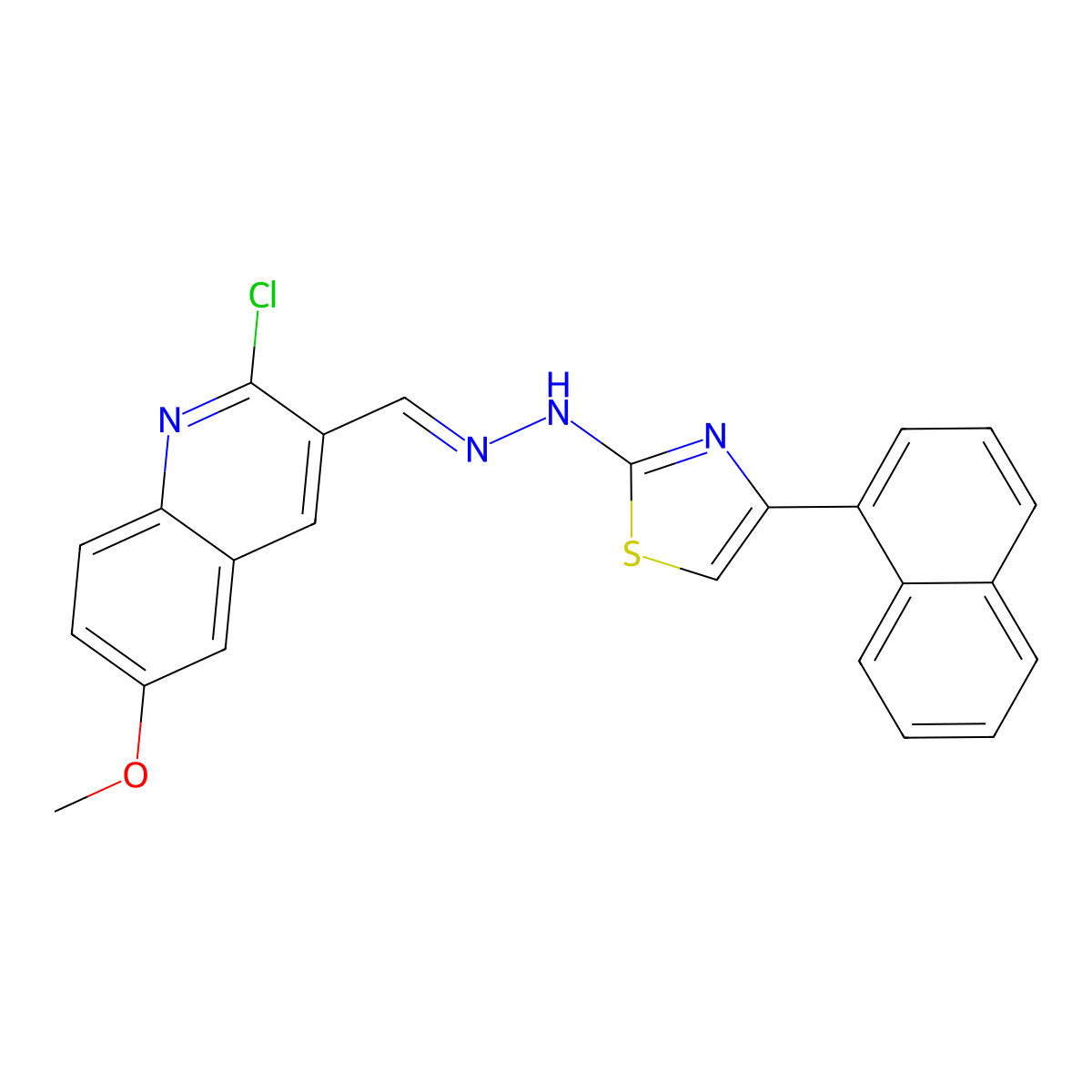 N-[(2-chloro-6-methoxyquinolin-3-yl)methylideneamino]-4-naphthalen-1-yl-1,3-thiazol-2-amine molecular structure, CAS 3026790-18-8