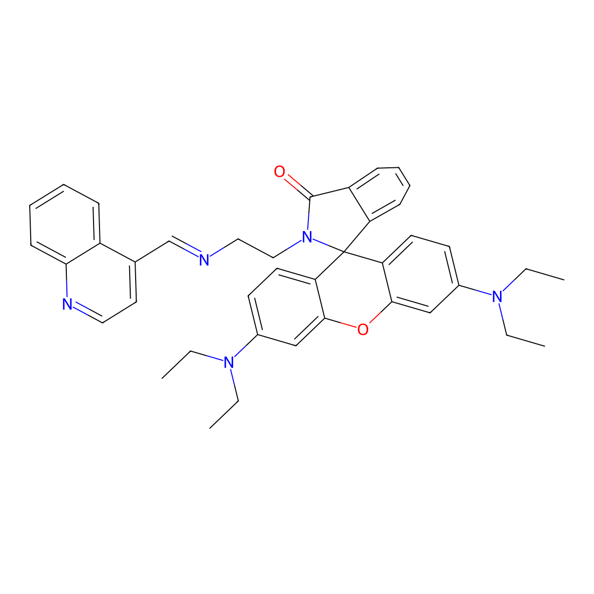 3',6'-Bis(diethylamino)-2-(2-((quinolin-4-ylmethylene)amino)ethyl)spiro[isoindoline-1,9'-xanthen]-3-one molecular structure, CAS 3026790-21-3