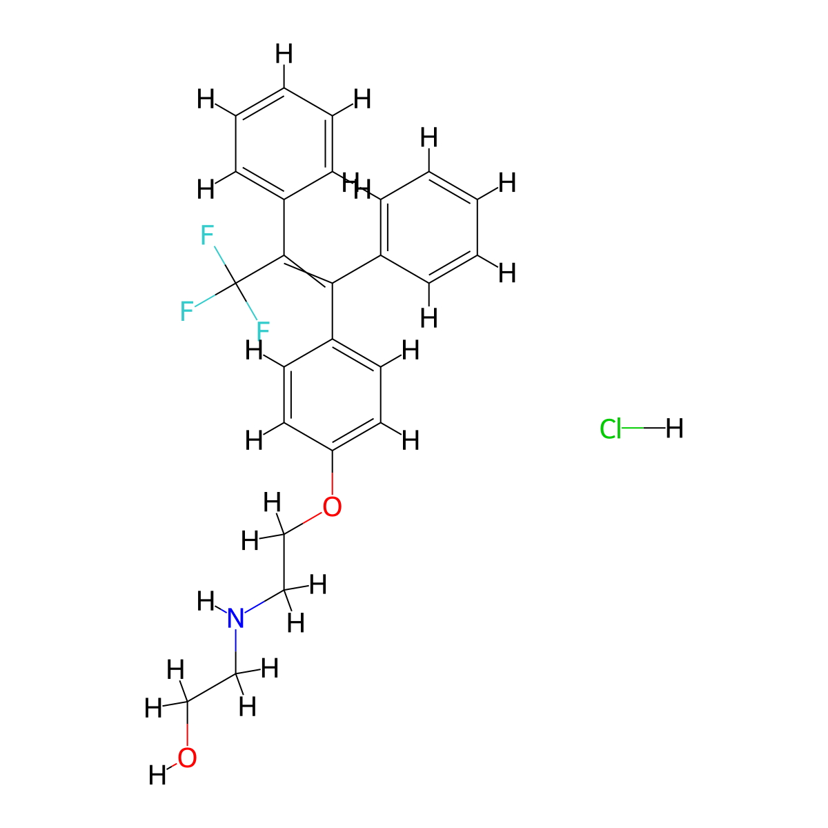2-[2-[4-(3,3,3-Trifluoro-1,2-diphenylprop-1-enyl)phenoxy]ethylamino]ethanol;hydrochloride molecular structure, CAS 3026790-25-7