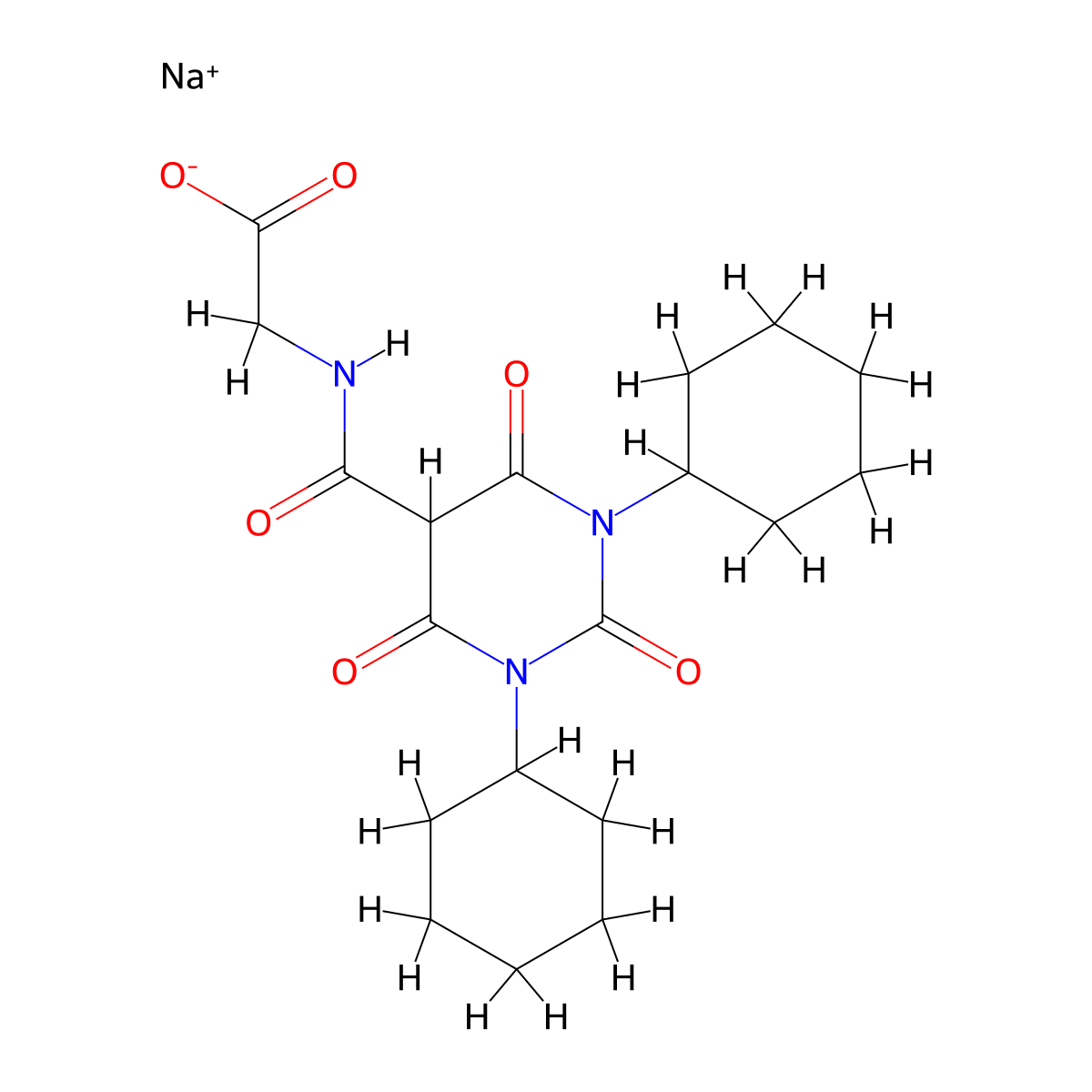 Sodium 2-[(1,3-dicyclohexyl-2,4,6-trioxo-1,3-diazinan-5-yl)formamido]acetate molecular structure, CAS 3027713-10-3