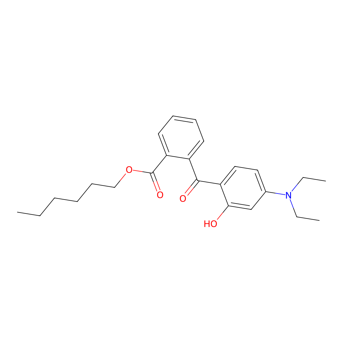 Hexyl 2-(4-(diethylamino)-2-hydroxybenzoyl)benzoate molecular structure, CAS 302776-68-7