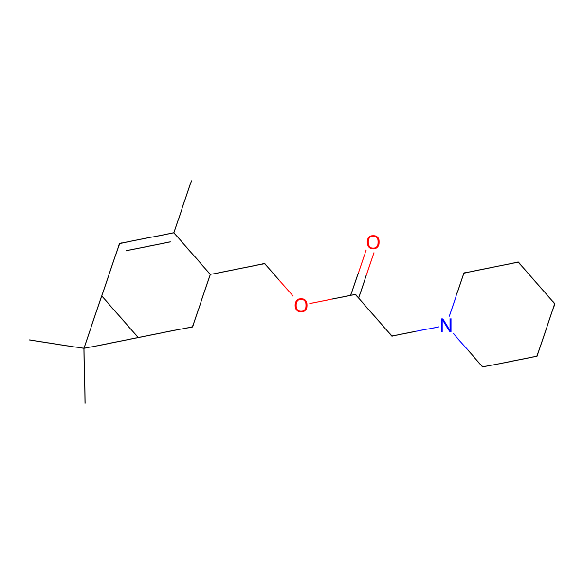 (4,7,7-Trimethylbicyclo[4.1.0]hept-4-en-3-yl)methyl piperidin-1-ylacetate molecular structure, CAS 302776-86-9