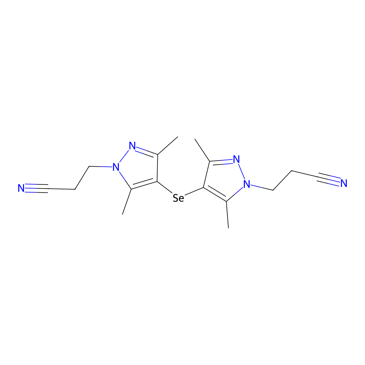 3,3'-(4,4'-selenobis(3,5-dimethyl-1H-pyrazole-4,1-diyl))dipropanenitrile molecular structure, CAS 302777-18-0