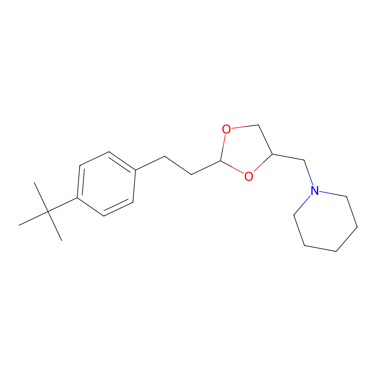 1-({2-[2-(4-Tert-butylphenyl)ethyl]-1,3-dioxolan-4-yl}methyl)piperidine molecular structure, CAS 302778-21-8