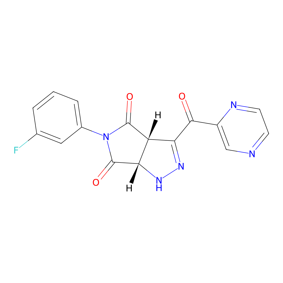 (3aS,6aS)-5-(3-fluorophenyl)-3-(pyrazine-2-carbonyl)-3a,6a-dihydro-1H-pyrrolo[3,4-c]pyrazole-4,6-dione molecular structure, CAS 302780-35-4