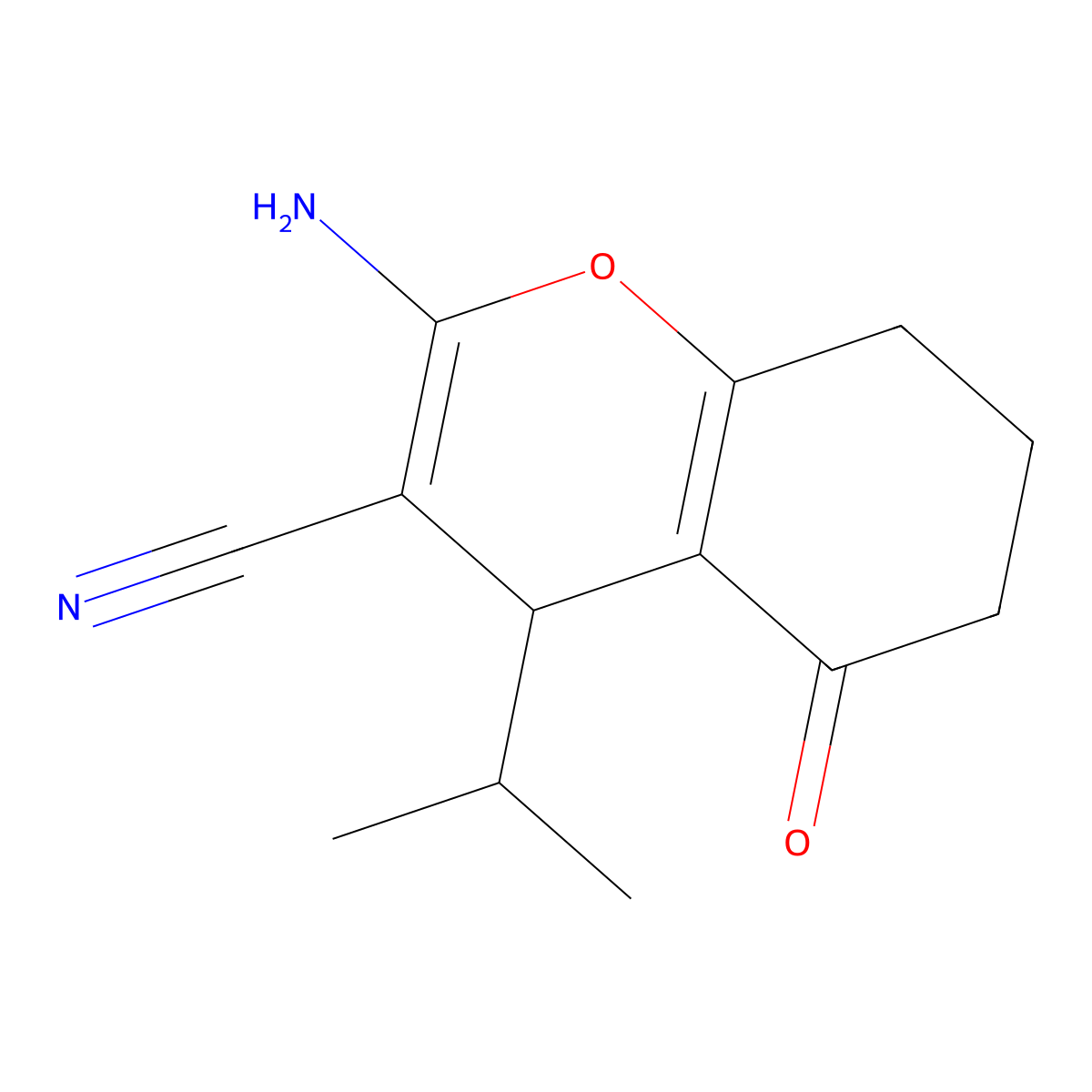 2-Amino-4-isopropyl-5-oxo-5,6,7,8-tetrahydro-4H-chromene-3-carbonitrile molecular structure, CAS 302785-66-6
