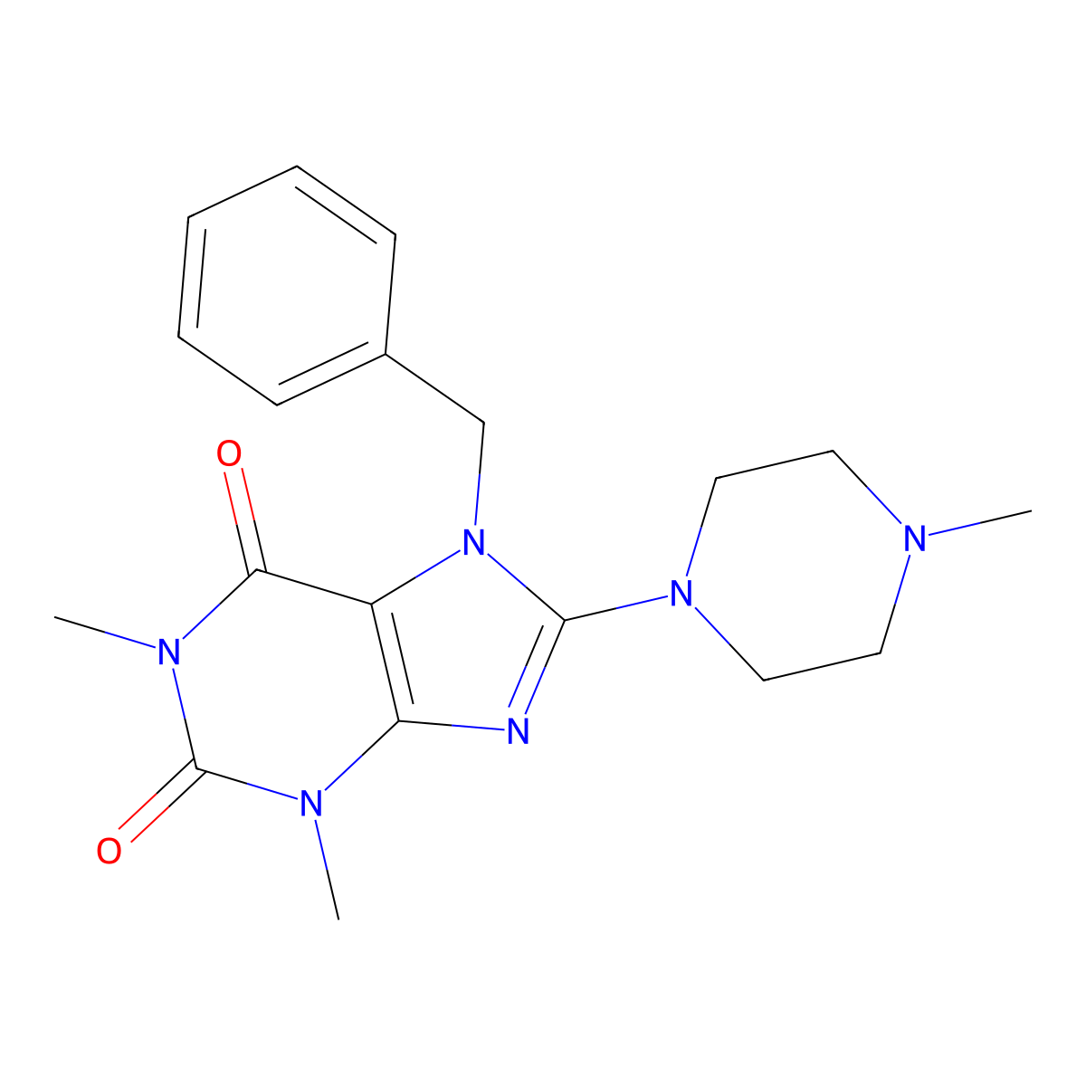 7-benzyl-1,3-dimethyl-8-(4-methylpiperazin-1-yl)-3,7-dihydro-1H-purine-2,6-dione molecular structure, CAS 302785-79-1