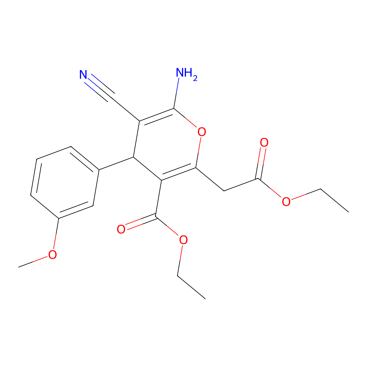ethyl 6-amino-5-cyano-2-(2-ethoxy-2-oxoethyl)-4-(3-methoxyphenyl)-4H-pyran-3-carboxylate molecular structure, CAS 302785-90-6