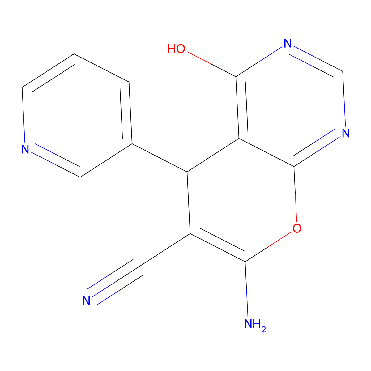 7-Amino-4-oxo-5-pyridin-3-yl-3,5-dihydropyrano[2,3-d]pyrimidine-6-carbonitrile molecular structure, CAS 302788-68-7
