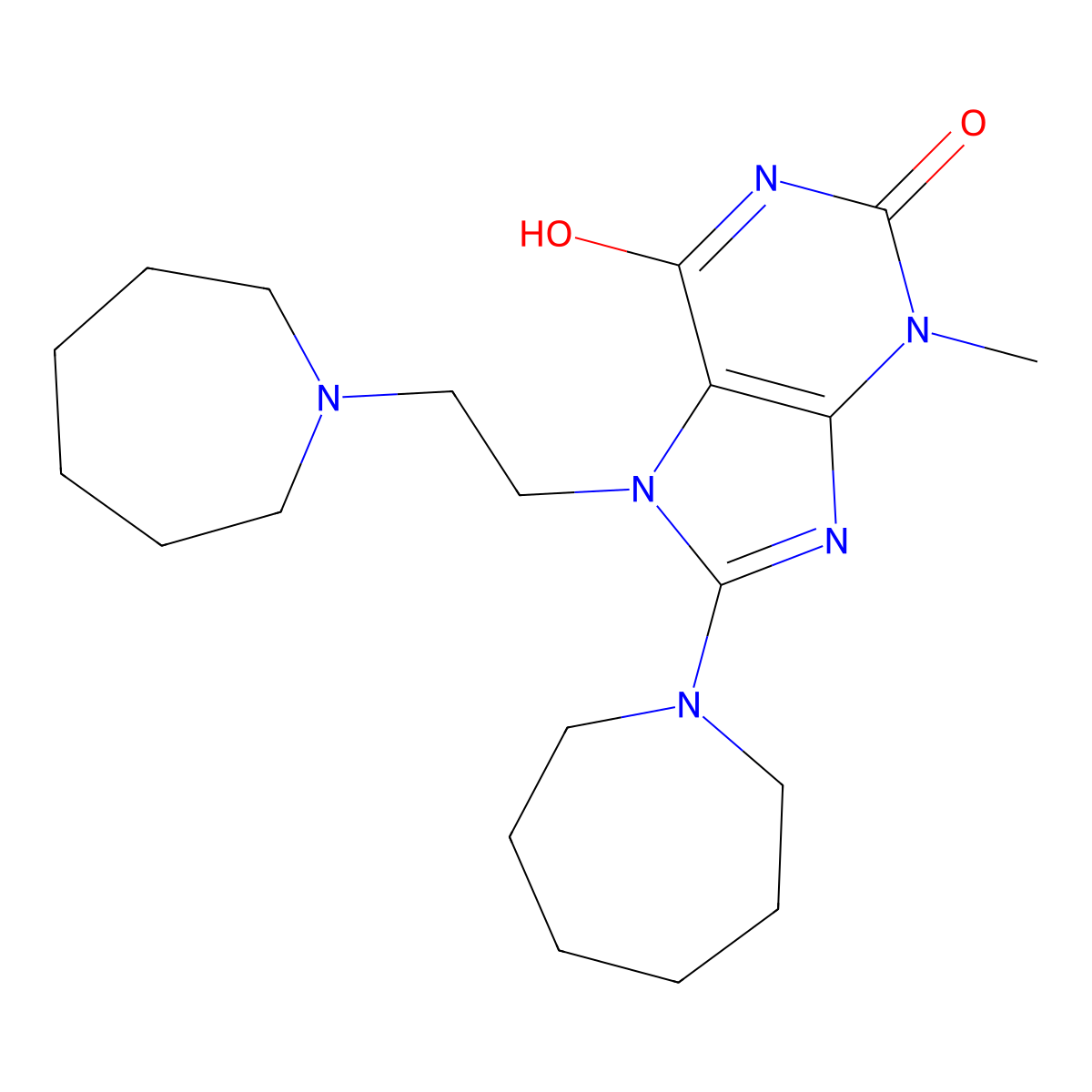 8-Azepan-1-yl-7-(2-azepan-1-yl-ethyl)-3-methyl-3,7-dihydro-purine-2,6-dione molecular structure, CAS 302788-70-1