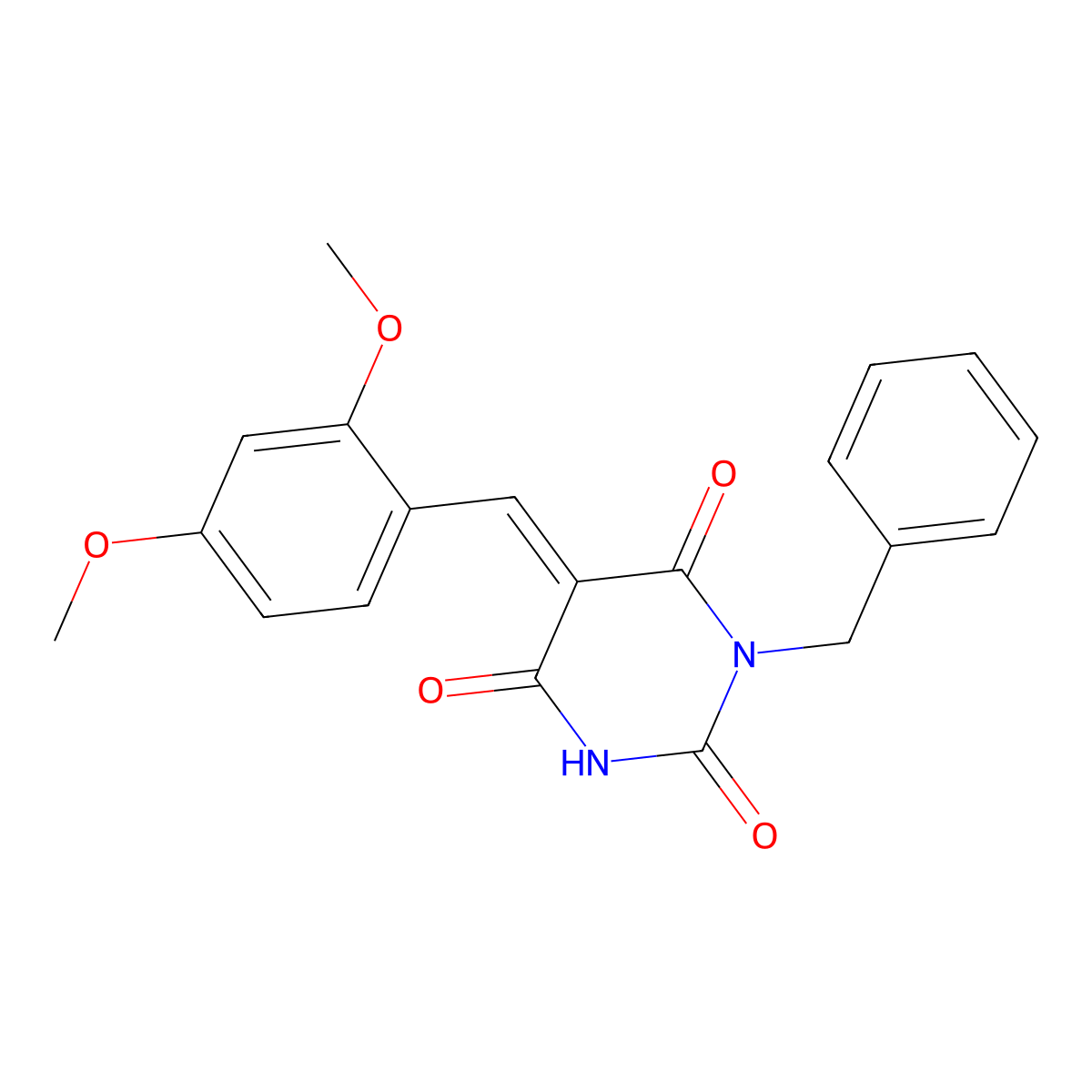 1-Benzyl-5-[(2,4-dimethoxyphenyl)methylidene]-1,3-diazinane-2,4,6-trione molecular structure, CAS 302788-81-4