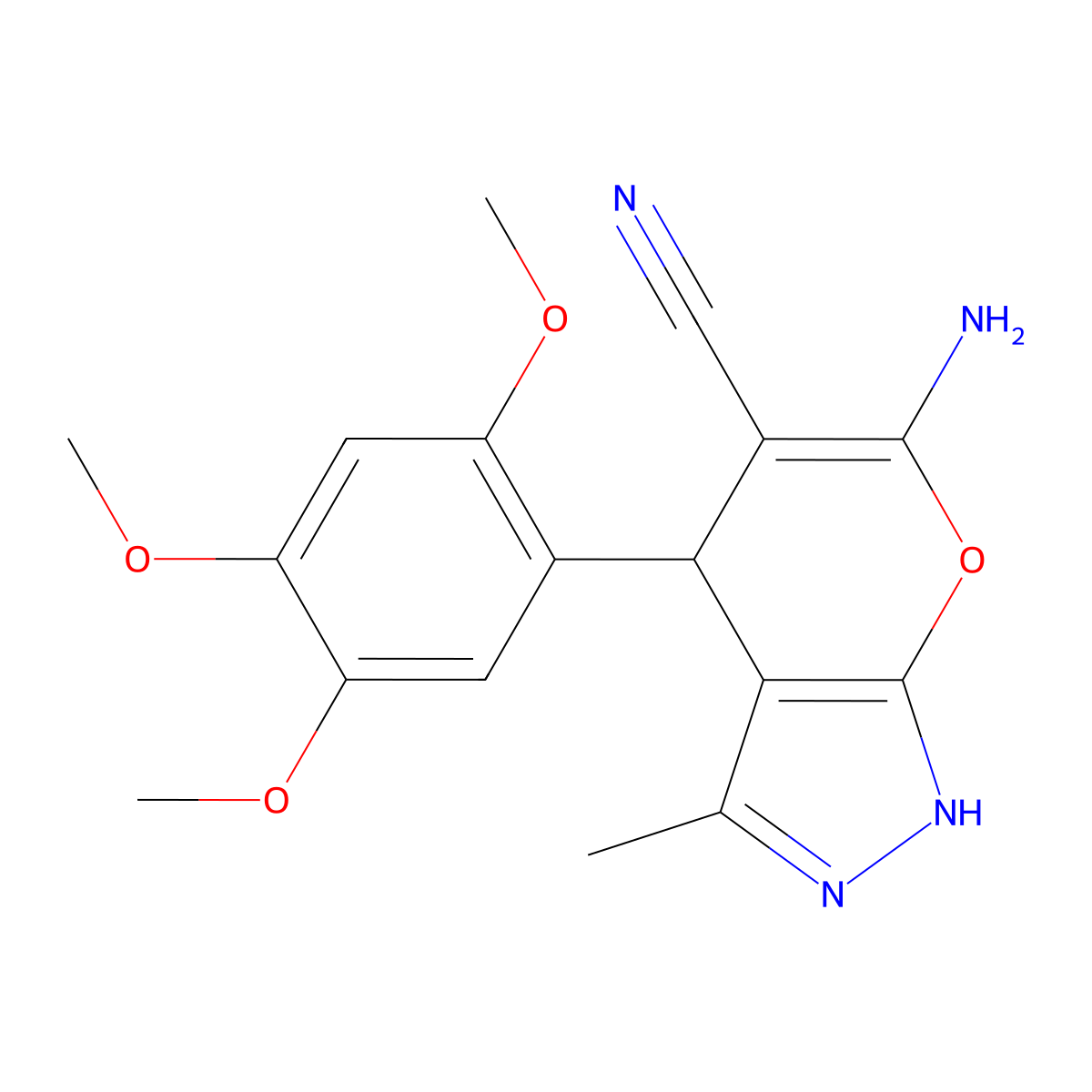 6-Amino-3-methyl-4-(2,4,5-trimethoxyphenyl)-1,4-dihydropyrano[2,3-c]pyrazole-5-carbonitrile molecular structure, CAS 302788-93-8