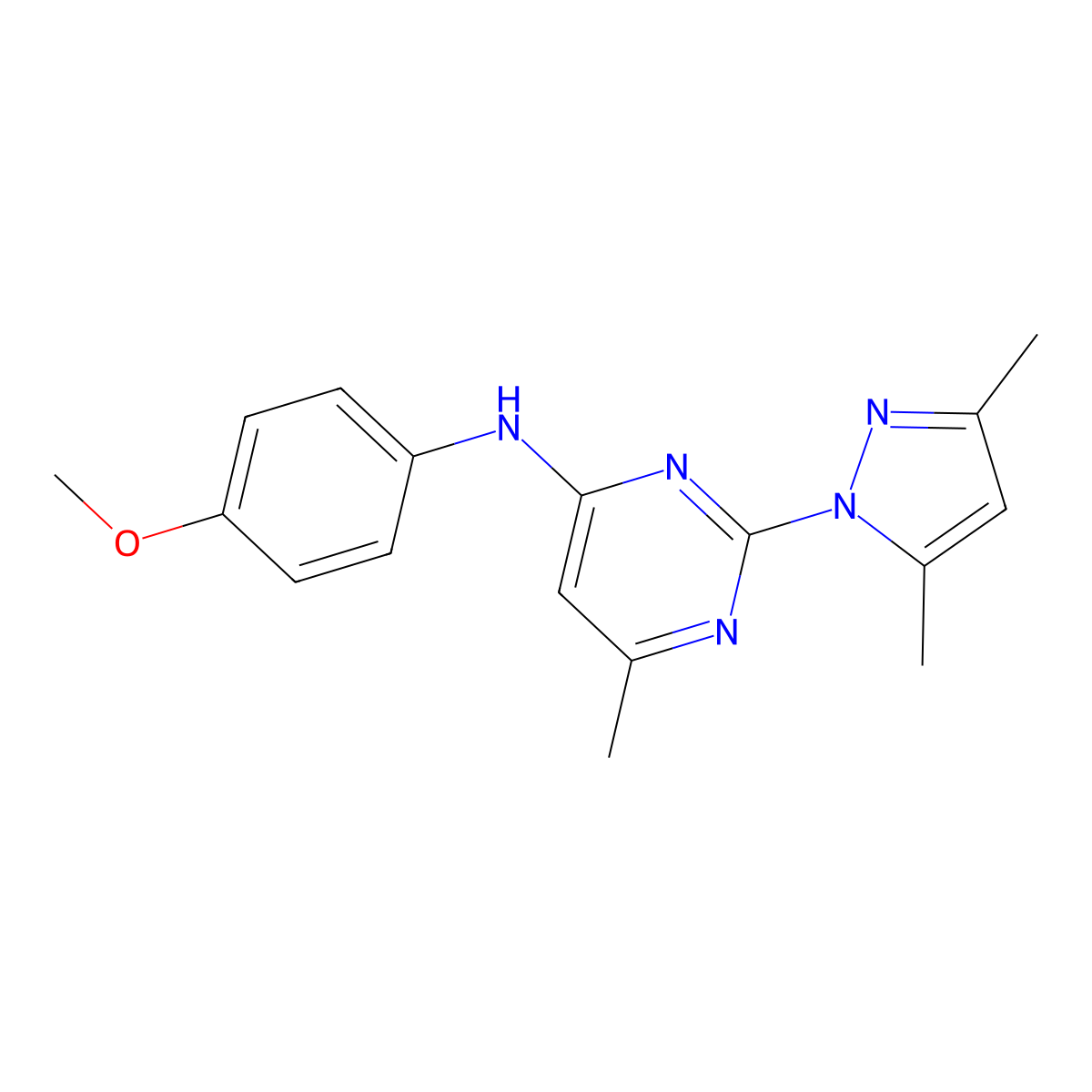 2-(3,5-dimethyl-1H-pyrazol-1-yl)-N-(4-methoxyphenyl)-6-methylpyrimidin-4-amine molecular structure, CAS 302789-07-7
