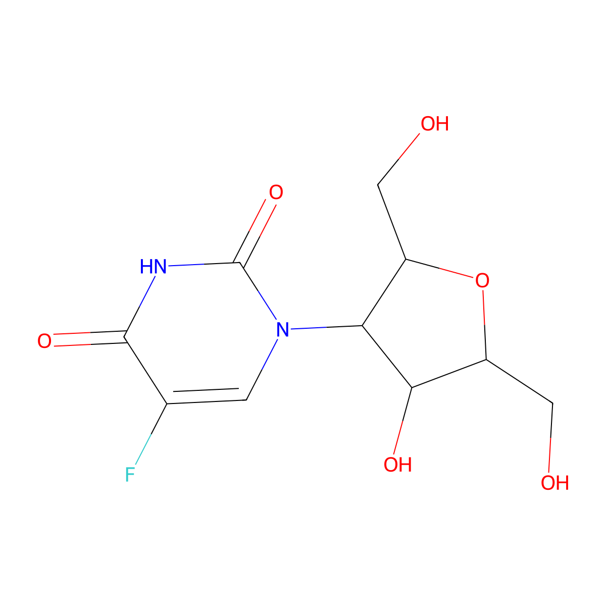 5-Fluoro-1-[4-hydroxy-2,5-bis(hydroxymethyl)oxolan-3-yl]pyrimidine-2,4-dione molecular structure, CAS 302790-83-6