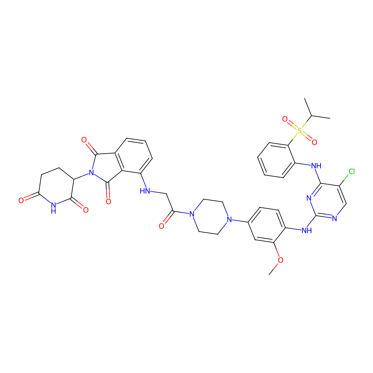 4-[[2-[4-[4-[[5-Chloro-4-(2-propan-2-ylsulfonylanilino)pyrimidin-2-yl]amino]-3-methoxyphenyl]piperazin-1-yl]-2-oxoethyl]amino]-2-(2,6-dioxopiperidin-3-yl)isoindole-1,3-dione molecular structure, CAS 3027918-96-0