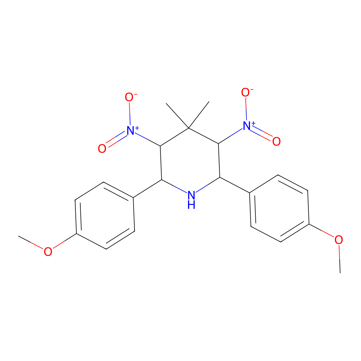 2,6-Bis(4-methoxyphenyl)-4,4-dimethyl-3,5-dinitropiperidine molecular structure, CAS 302795-46-6