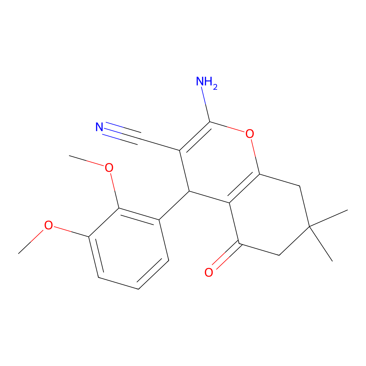 2-amino-4-(2,3-dimethoxyphenyl)-7,7-dimethyl-5-oxo-5,6,7,8-tetrahydro-4H-chromene-3-carbonitrile molecular structure, CAS 302795-80-8