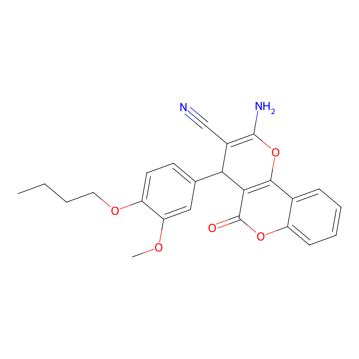 2-amino-4-(4-butoxy-3-methoxyphenyl)-5-oxo-4H,5H-pyrano[3,2-c]chromene-3-carbonitrile molecular structure, CAS 302796-49-2