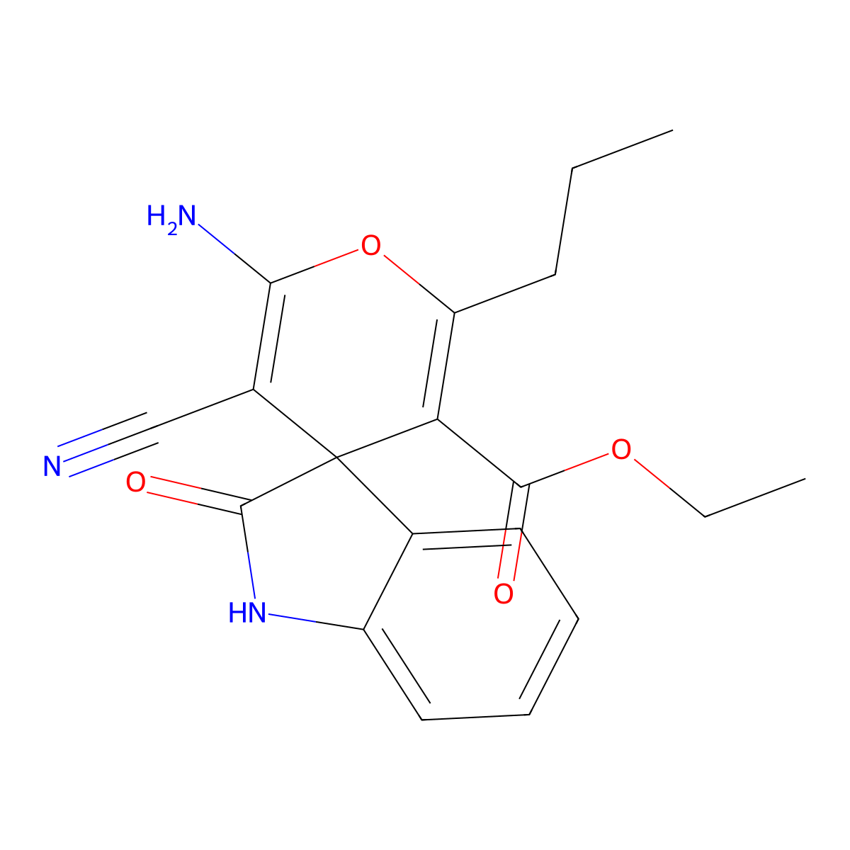 Ethyl 2'-amino-3'-cyano-2-oxo-6'-propylspiro[indoline-3,4'-pyran]-5'-carboxylate molecular structure, CAS 302796-61-8